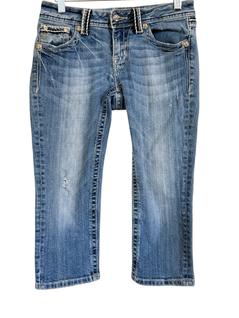 Miss Me JP5182P Capri Jeans Size 28 Embellished Pocket, Mid-Rise Stretch Denim